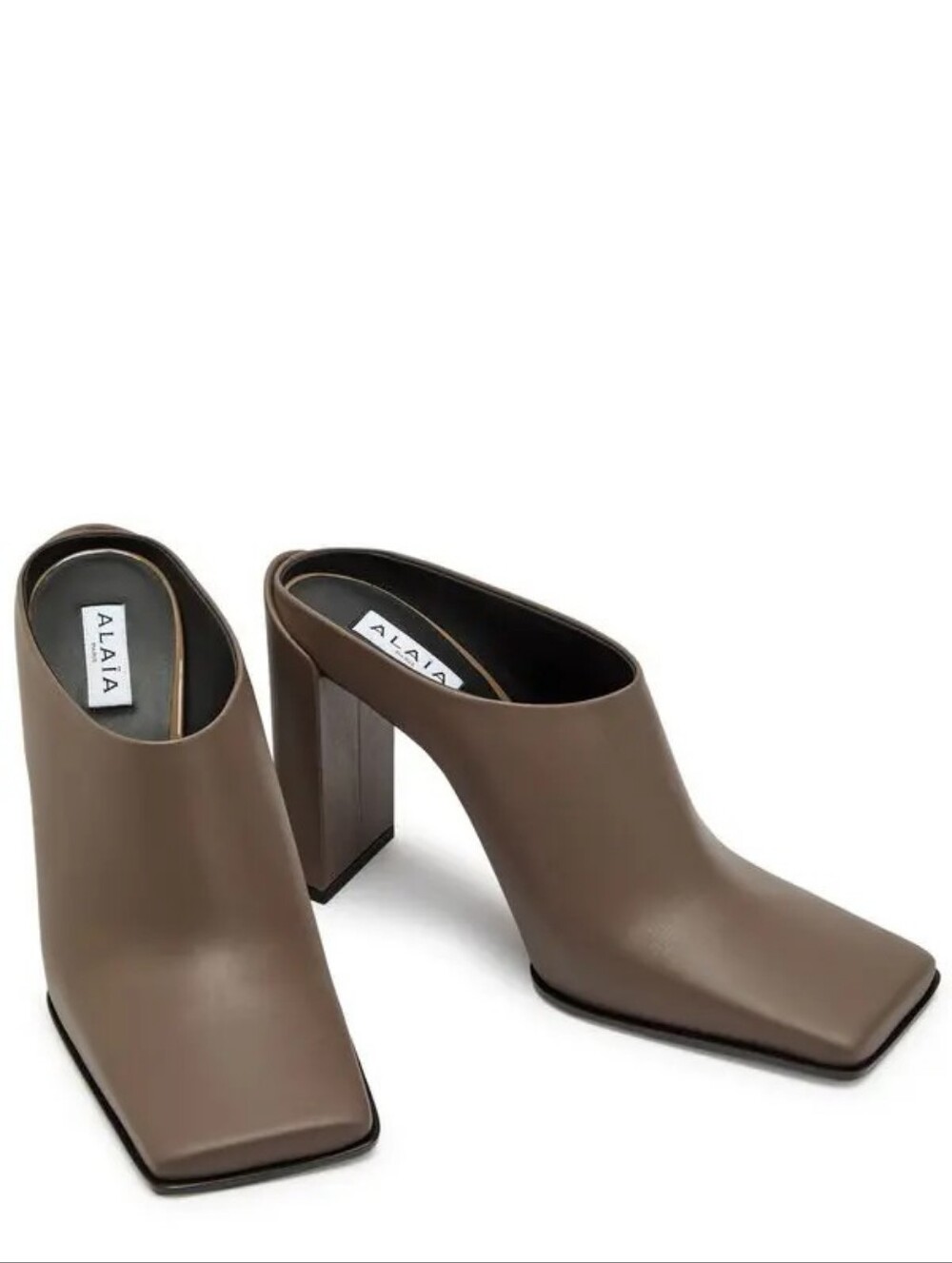 ALAÏA Leather Square Toe Mules Heeled Tourterelle Women's EU 39 US 9 Org $1,590